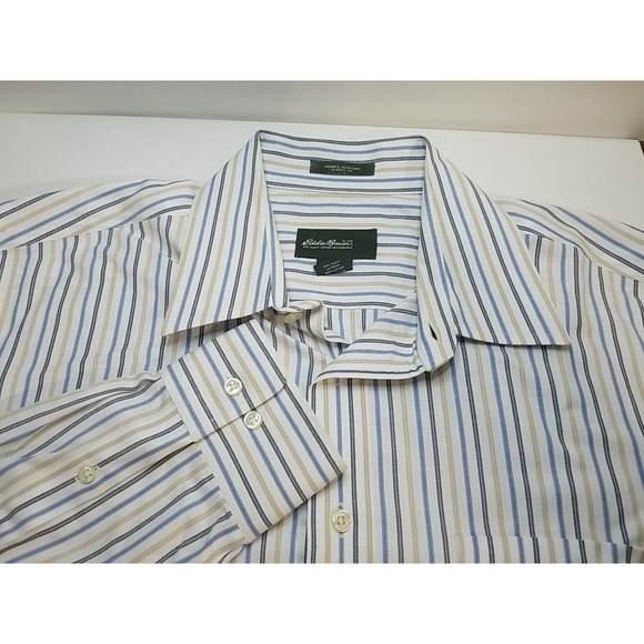 Eddie Bauer Shirt Mens Tall Large White Striped Long Sleeve Button Up Classic - Picture 1 of 7